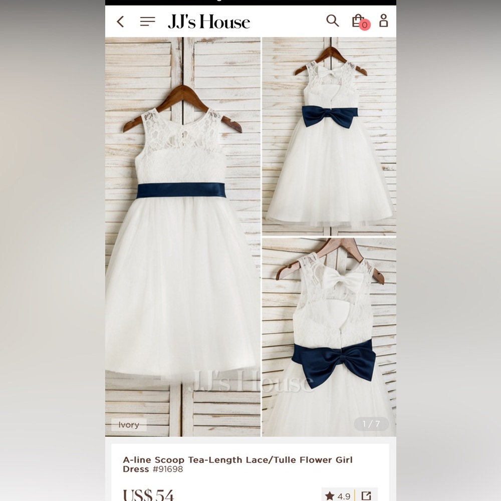NWT A-line Scoop Tea-Length Lace/Tulle Flower Girl Dress